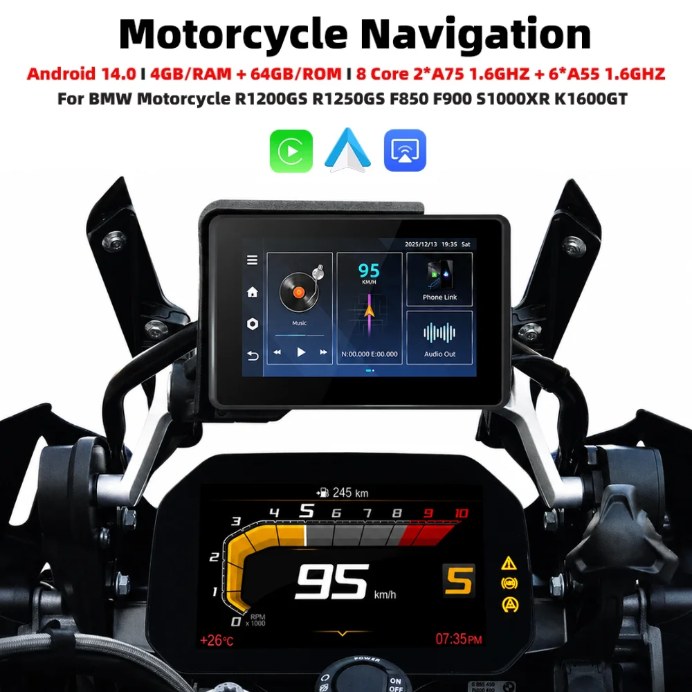 

For BMW R1250GS F900GS 5" Android 14.0 4+64GB 8 Core Wireless CarPlay Moto Android Auto GPS Navigation Motorcycle Dashboard