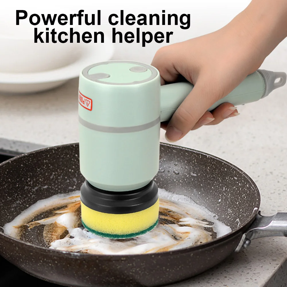 Multifunctional Cleaning Pots and Dishes Home Kitchen Bathroom Accessories Electric Cleaning Brush 3 Brush Heads Cleaning