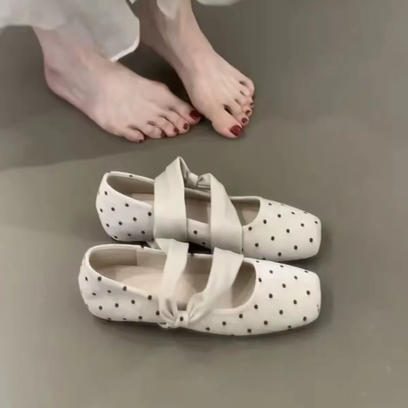 2026 New Retro French Style Flat Shoes Women's Low Heel Slip-On Dots Pattern High-End Feeling Modern Minimalist Style Mary Janes - view 5