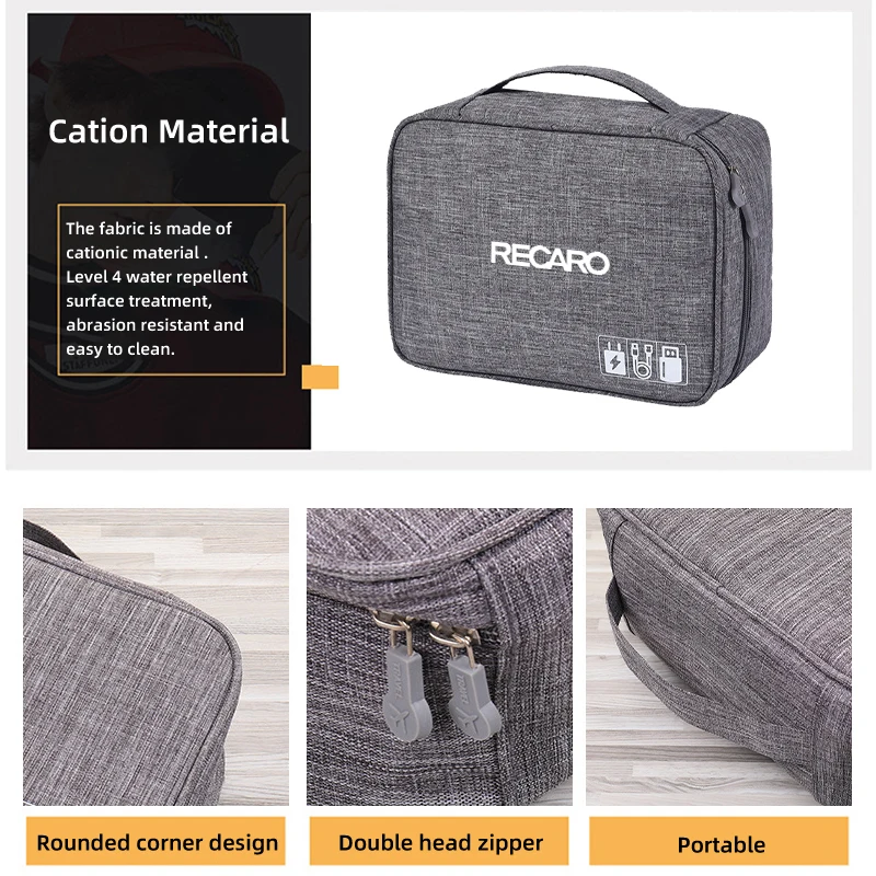 For Recaro Racing Car Storage Bag USB Charging Cable Organiser Portable Waterproof Digital Protective Case Storage Accessories