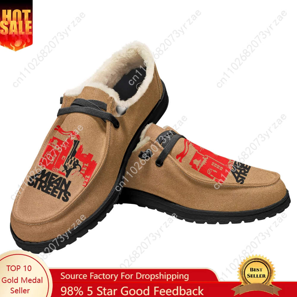 

Mean Streets Velvet Flat Shoes Men Women Warm Casual Shoe Indoor Outdoor Light Shoe Personalized Print Customized Couple Shoes