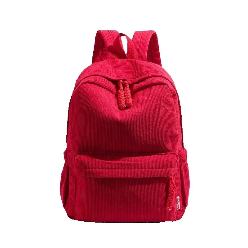 New Solid Color Corduroy Backpack for Students Casual Striped Velvet Backpack 14 Inch Computer Storage Bags for Women