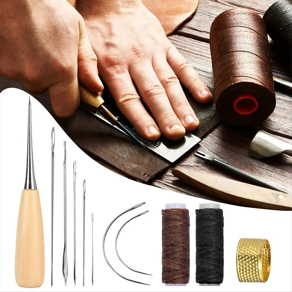 2026 B-est 11 Pcs Leather Sewing Tool Kit, Leather Craft Stitching Sewing Kit for DIY Crafts Canvas Leather Repair