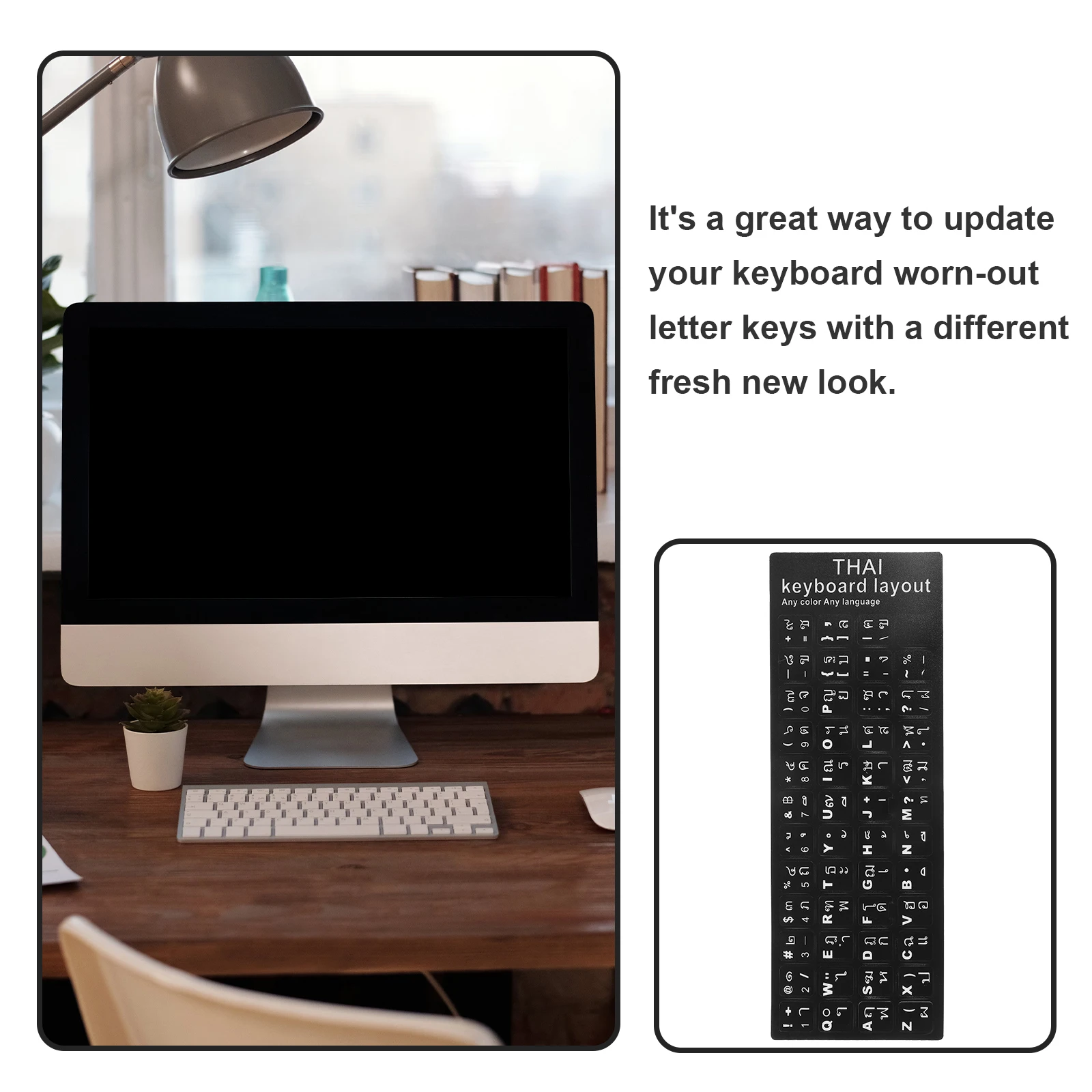

2pcs Thai Keyboard Stickers Black Background Universal Fit For Laptop Desktop Computer Replacement Keys Language Learning