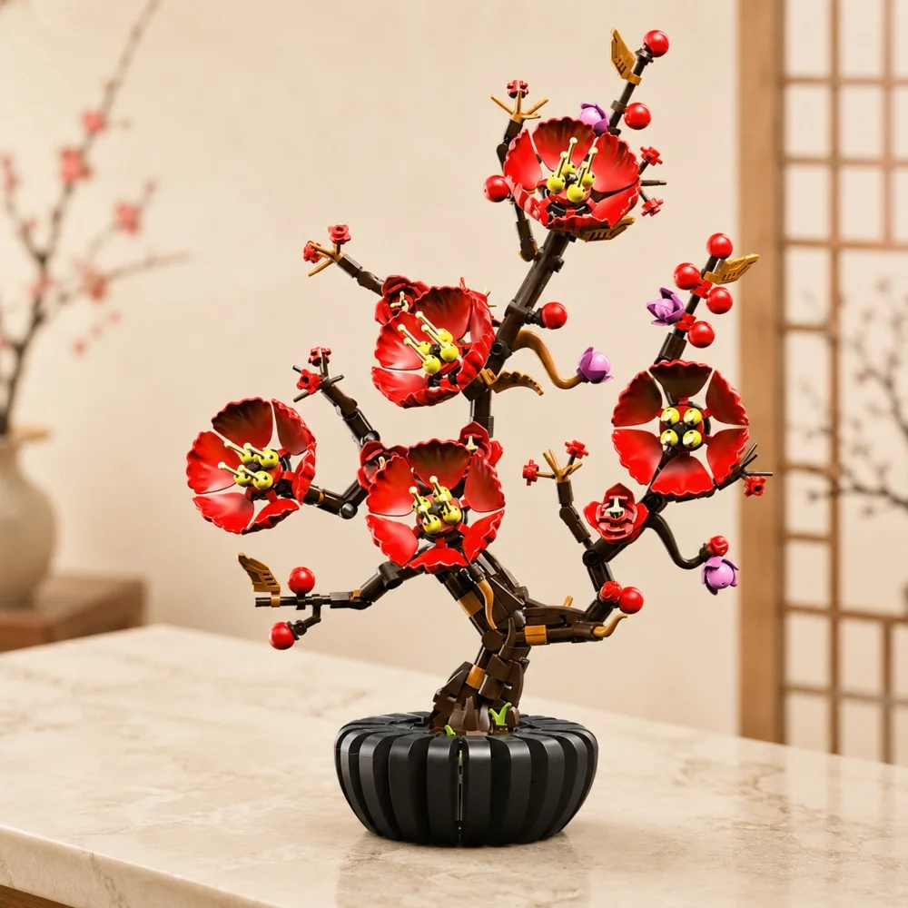Plum Blossom Bonsai Building Blocks, 599Pcs Flower Bouquet Set, Detailed Botanical Plant Bricks, Desktop Ornament Gift view 5
