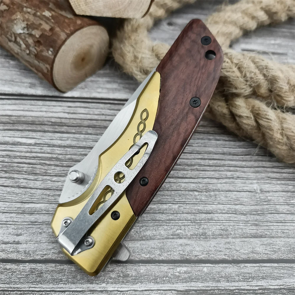 Outdoor DA77 Bearing Flipper Folding Pocket Knife 5Cr13Mov Blade Brass+wood Handle Tactical Knives Hunting Camping EDC Tools