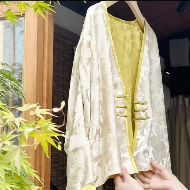 Cappotti corti retrò Capispalla donna Primavera Autunno Giacca da donna Retro Patchwork con bottoni Top Cappotti jacquard sottili Giacche con scollo a V