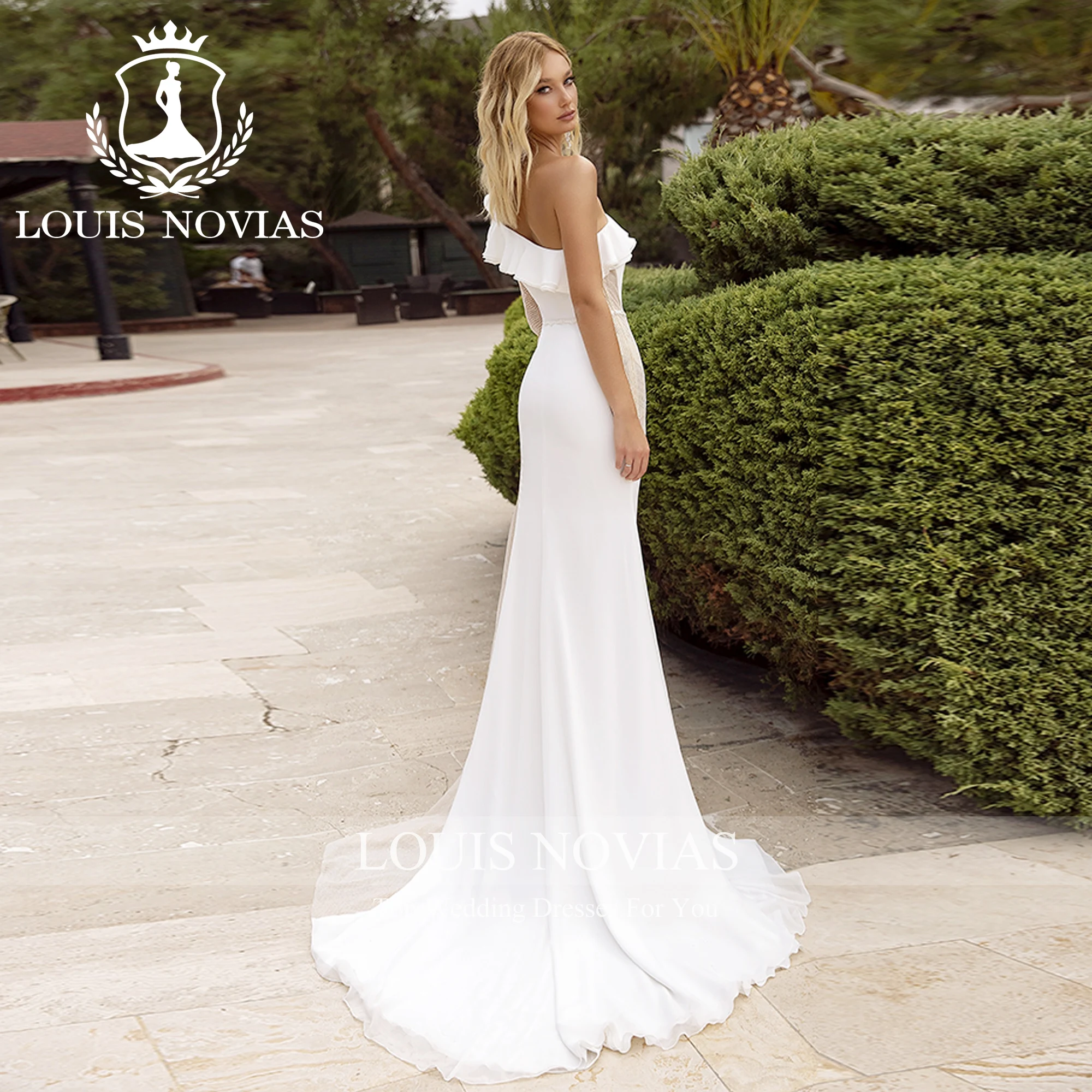 LOUIS NOVIAS แขนยาวชุดเดรสเมอร์เมดเซ็กซี่หนึ่งไหล่ RuFFLES Backless ภาพลวงตาซาตินชุดแต่งงาน Vestidos De Novia