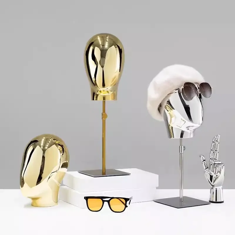 Electroplating Mannequin Head Display Stand for Clothing Store Hat Holder Wig Rack for Men and Women Head Model Prop