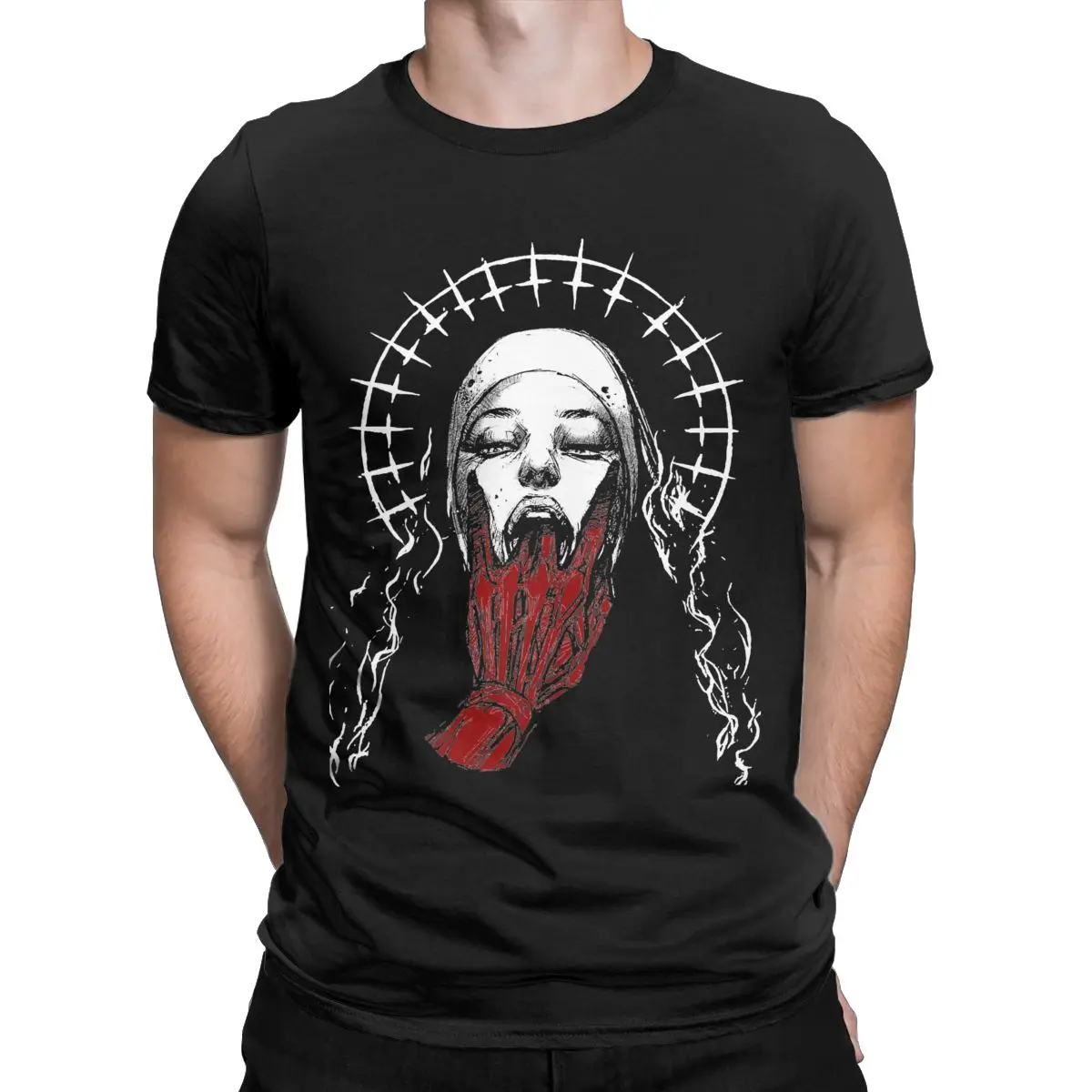 Satanic Bad Nun T-Shirt Men Casual Cotton Tee Shirt Round Neck Short Sleeve T Shirt Gift Clothes