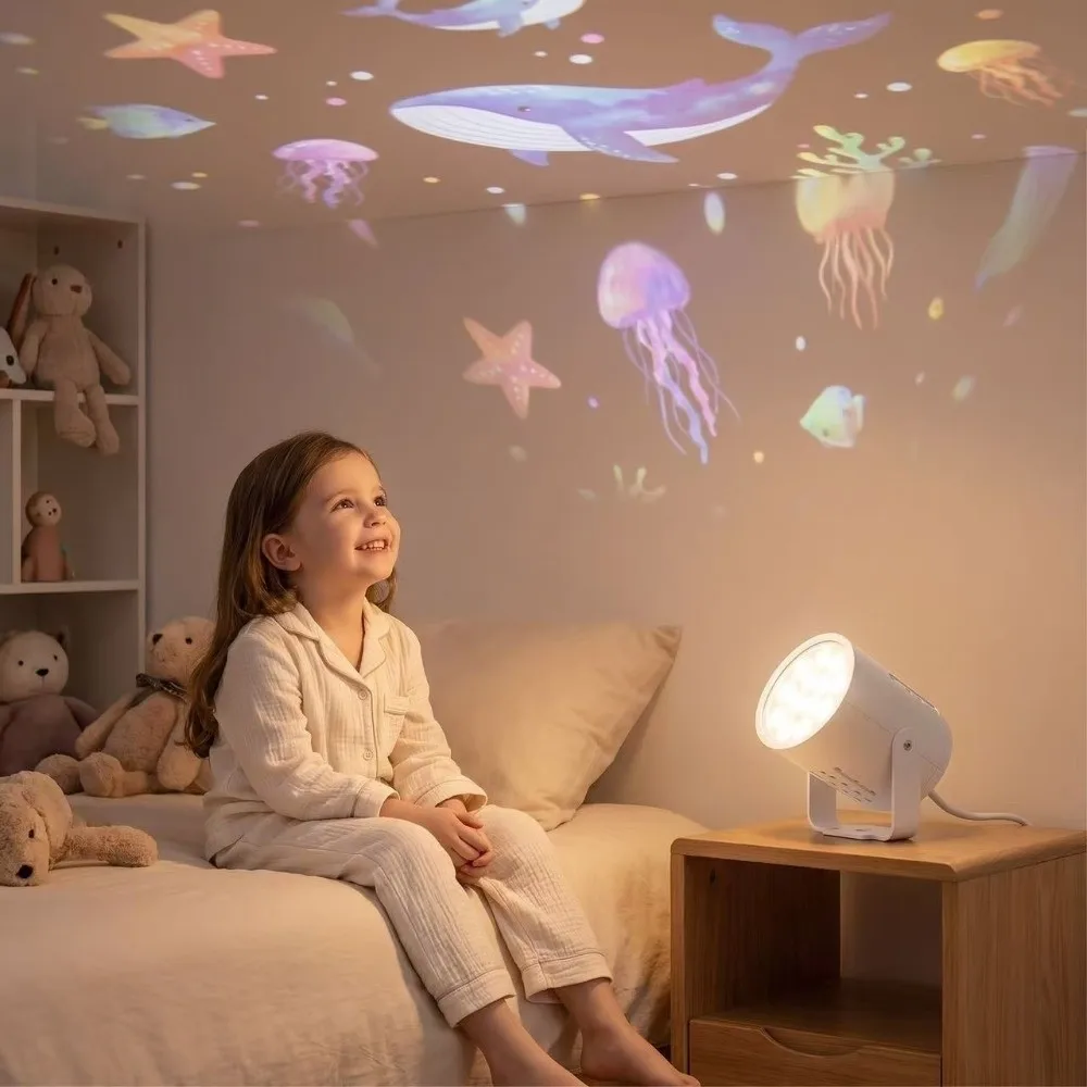 360 Degree Rotating Christmas Projector Light USB Powered Adjustable Stand Ocean LED Projector Dreamy Ocean-Themed