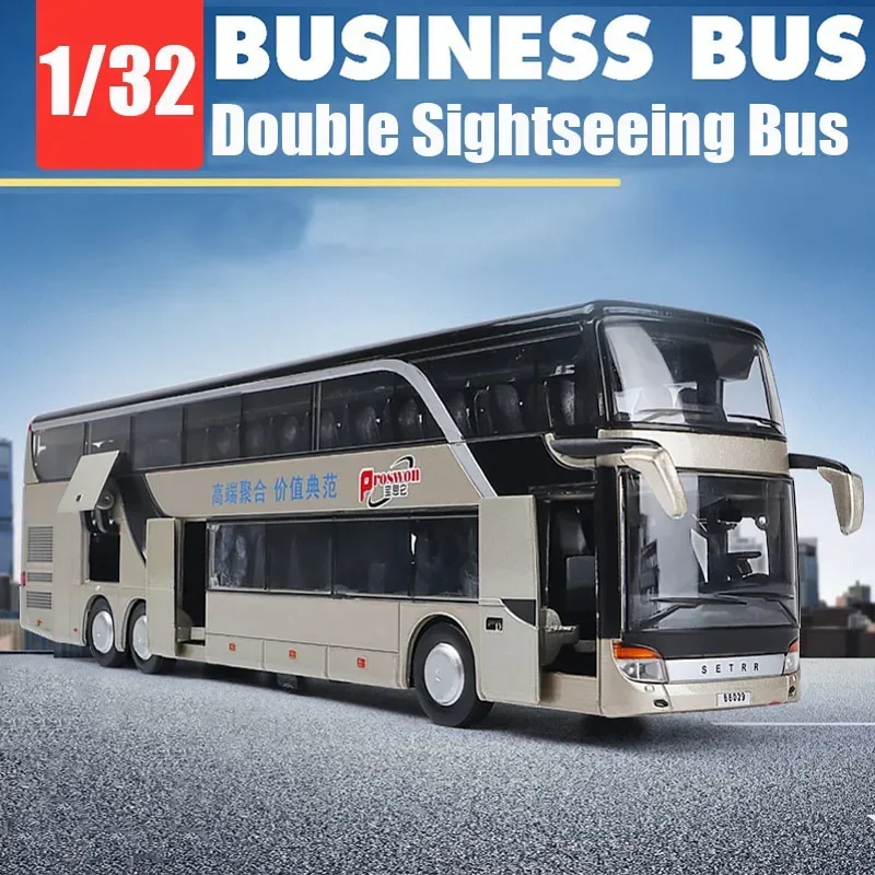 Bus à Double pont en alliage de haute qualité 1:32, son et lumière en métal moulé sous pression, Simulation de luxe, véhicule de Bus touristique, jouets pour enfants