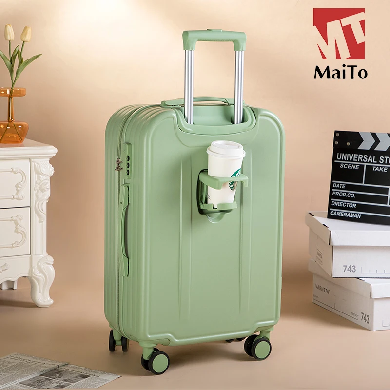 2024 New Durable Suitcase Women and Men 20 Inch Password Suitcases Sets Boarding Luggage Small Cup Holder Trolley Case