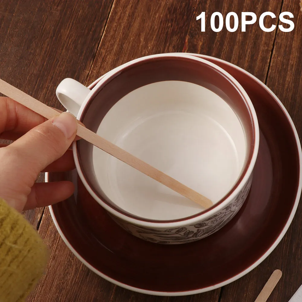 100Pcs Individually Wrapped Coffee Stirrers Eco-Friendly Multi-Purpose Wood Blenders 14/19cm Round End Stir Sticks Cocktail
