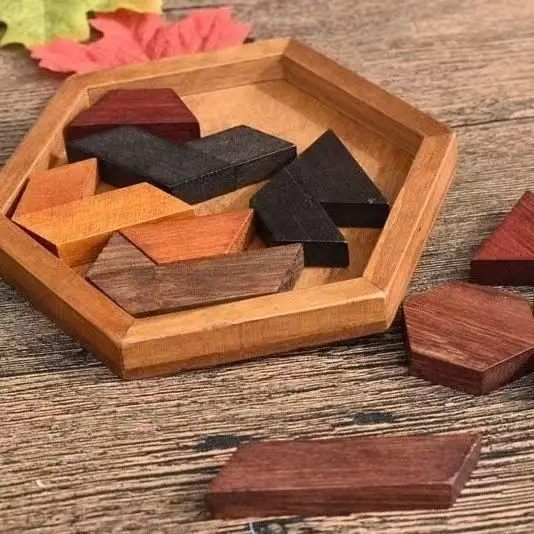 Rompecabezas hexagonal Tangram, rompecabezas de madera para adultos y niños, juegos lógicos de desafío IQ, Casse Tete Rompecabezas Montessori