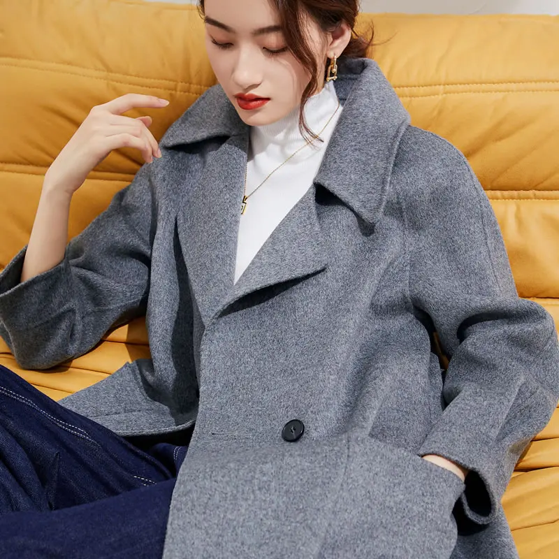 الخريف والشتاء على الوجهين 100% معطف الصوف الخالص المرأة دعوى طوق طويل ألف خط النسخة الراقية معطف من قماش الكشمير الموضة الكورية