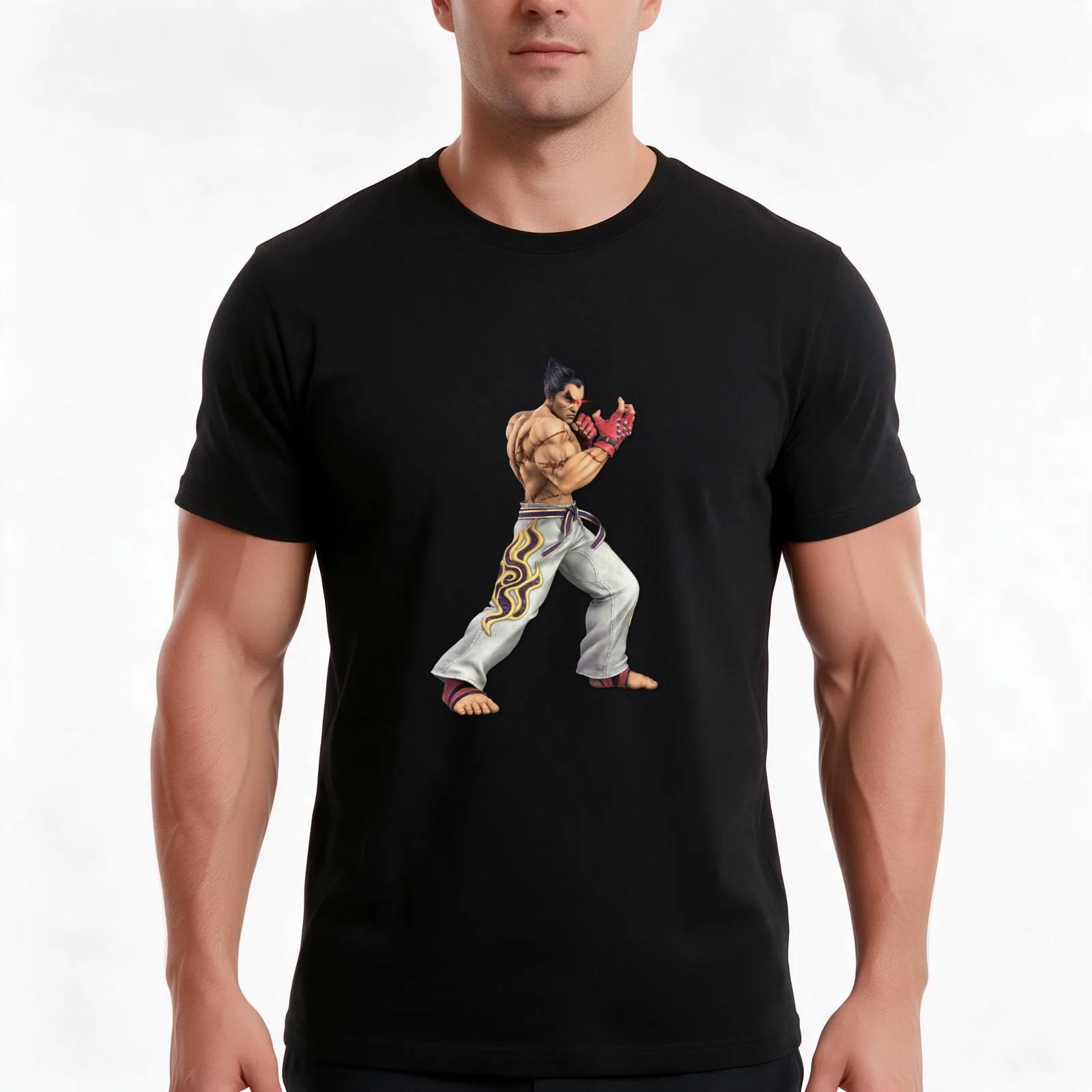 Kazuya Smash Bros Image T-Shirt, Summer Casual Cotton Tee, Oversized Streetwear Tops, Vintage Graphic Print, Unisex Men Women