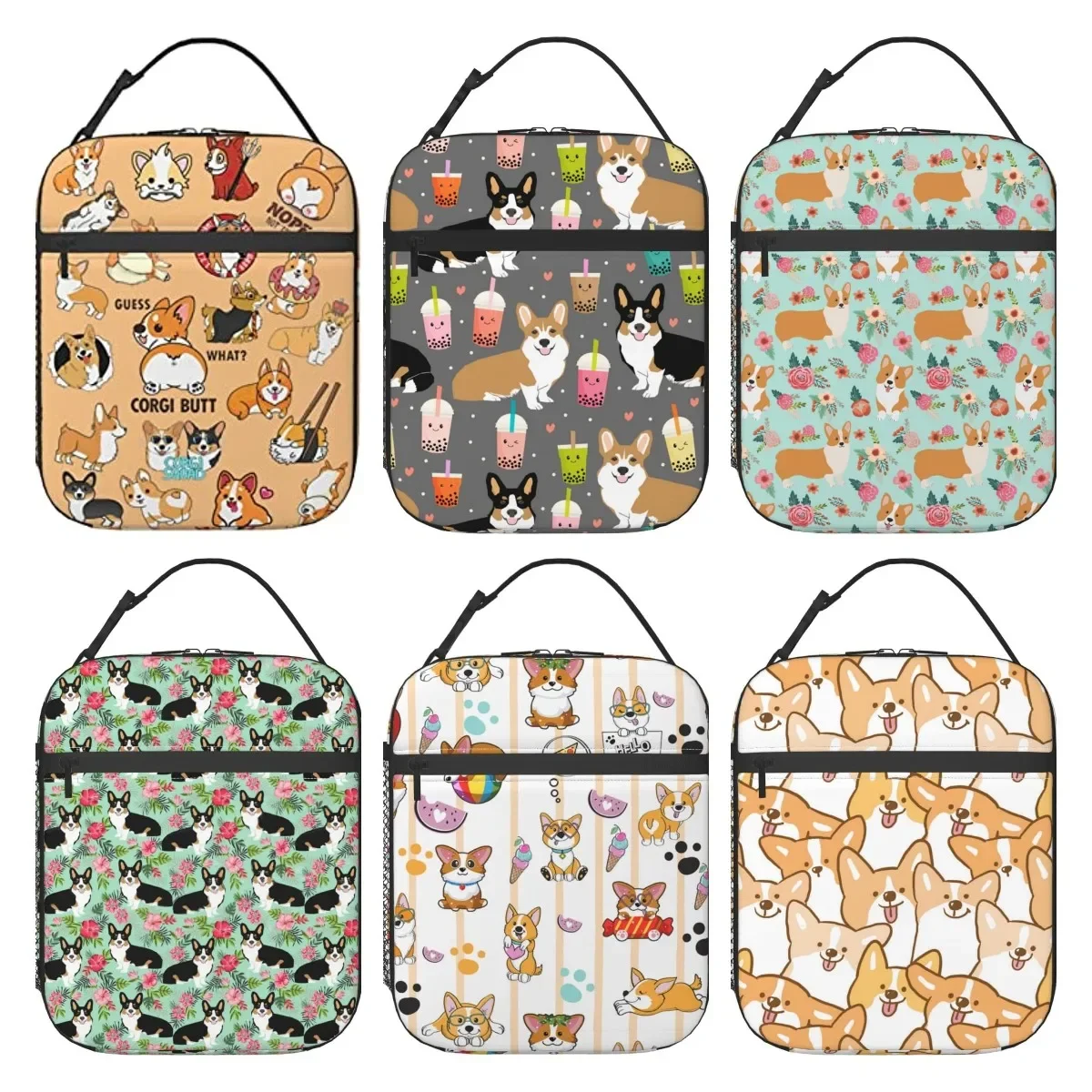 Corgi Lunch Bag Cute Cartoon Dog Heat Insulated Lunch Box Leakproof Durable Portable Reusable Handbags Large Thermal Cooler