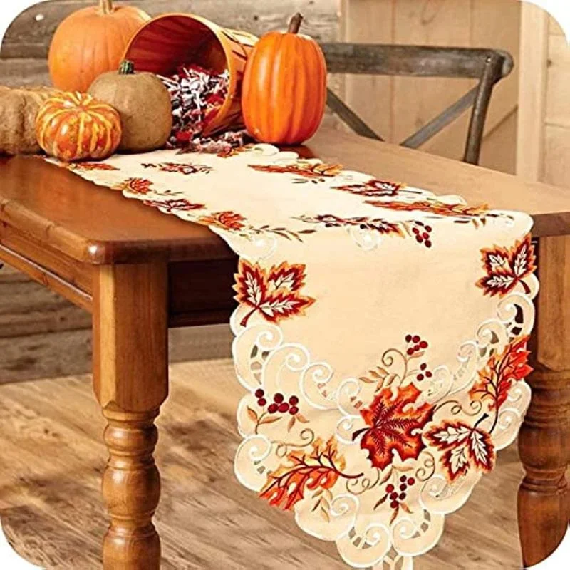 Fall Table Runner Maple Leaves Thanksgiving Table Runner Embroidered Autumn Harvest Decor for Fall Thanksgiving Decorations