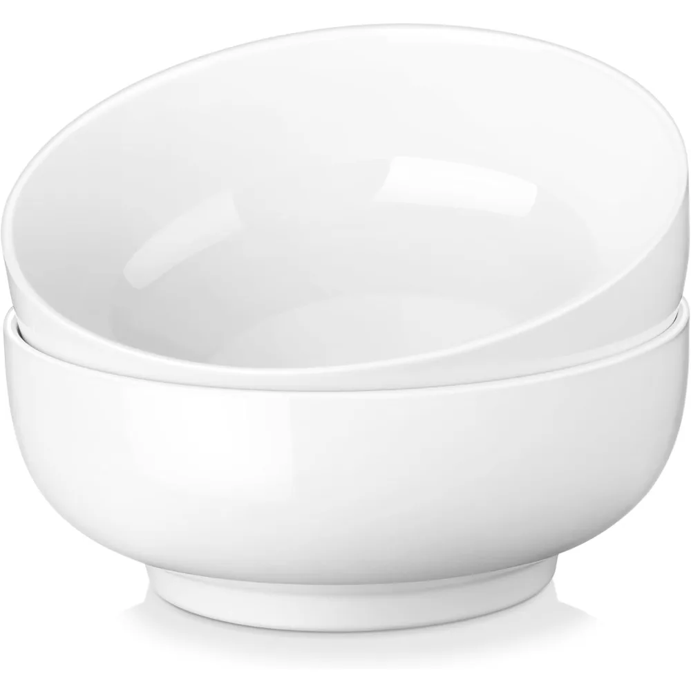 

Large Serving Bowls - 60 OZ (8") Salad Bowls Set of 2, White Mixing Bowls for Kitchen, Soup, Pasta and Dinner, Large Salad Bowl