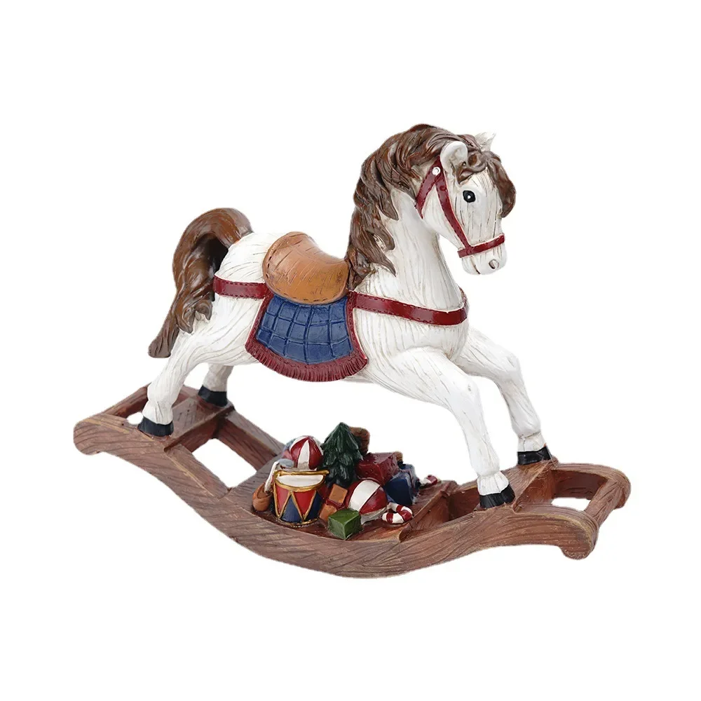 Christmas Rocking Horse Ornament - European Style Resin Animal Decor for Tree Home Bedroom Festive Holiday Decoration Gift
