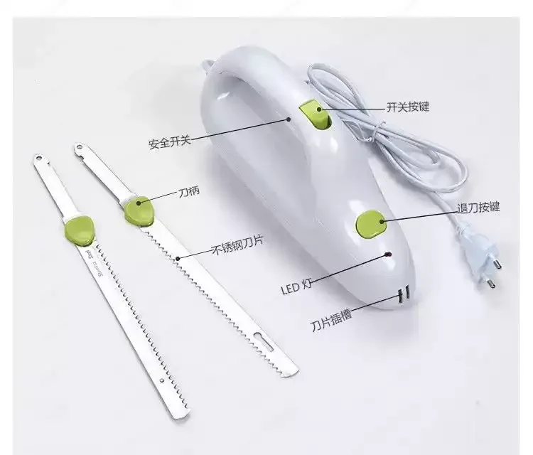 Handheld Electric Serrated Bread Knife Stainless Steel Carving Knife for Home Kitchen Cutting Cold Meat Ham Turkey