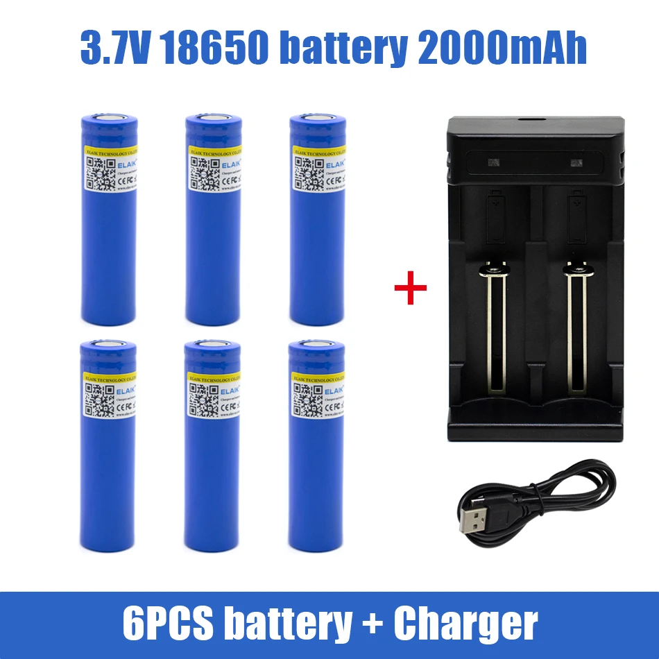 1-20PCS 18650 2000 mAh แบตเตอรี่ลิเธียม 3.7 V ไฟฉายแบบชาร์จไฟได้แบตเตอรี่, พร้อม USB Charger