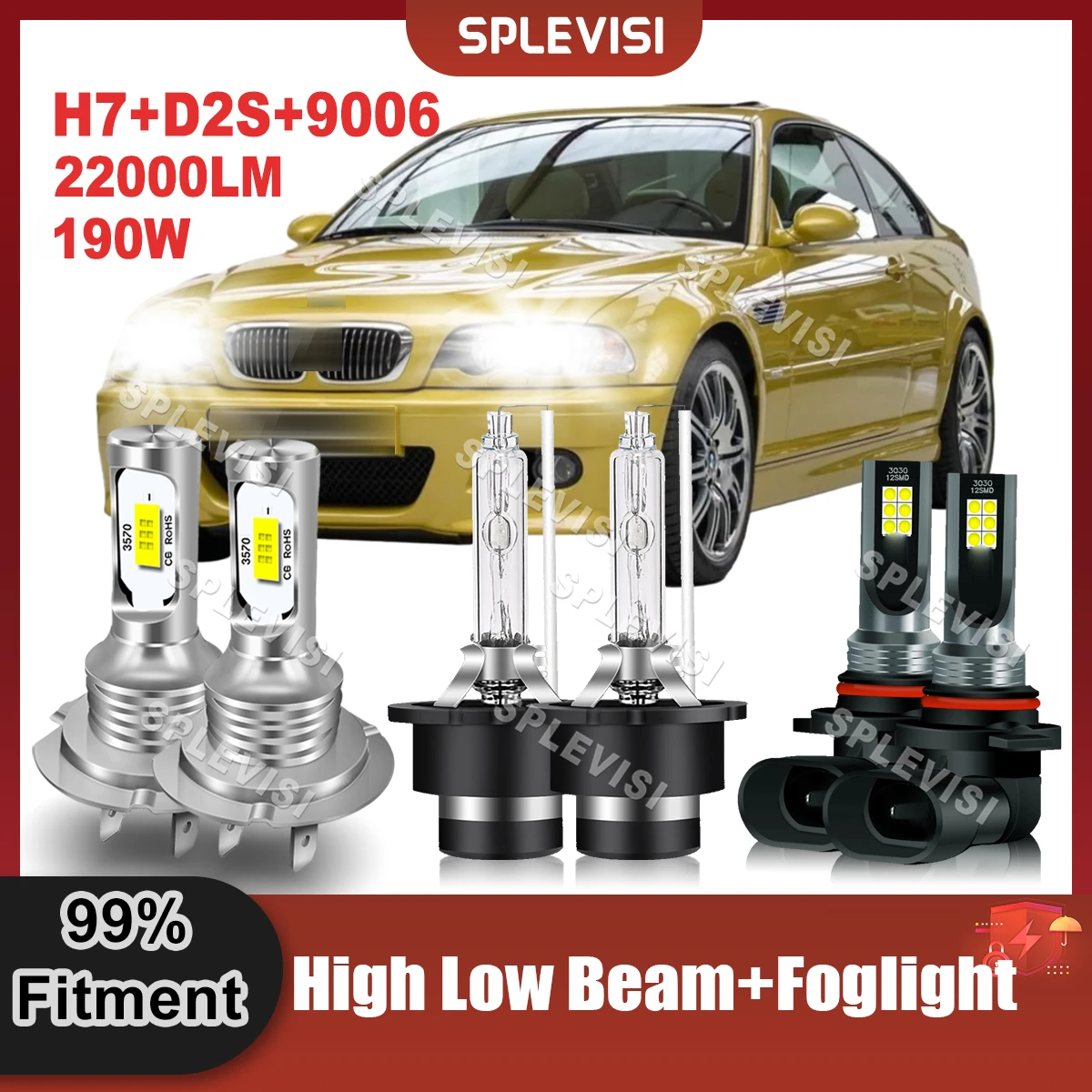 

Replace LED Headlight High Beam H7 Low Beam Xenon D2S Foglamp 9006 Bulbs 22000LM For BMW 330Ci 2001 2002 2003 2004 2005 2006