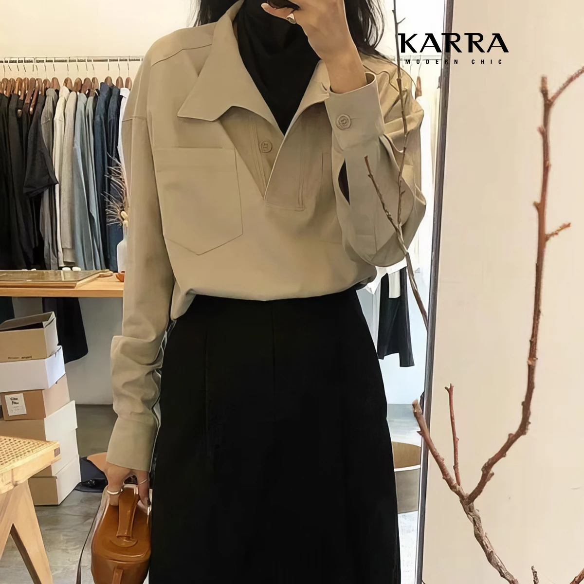 KARRA (up to 77) UNIKEN Neck Pocket Blouses _ KB4SBL044C