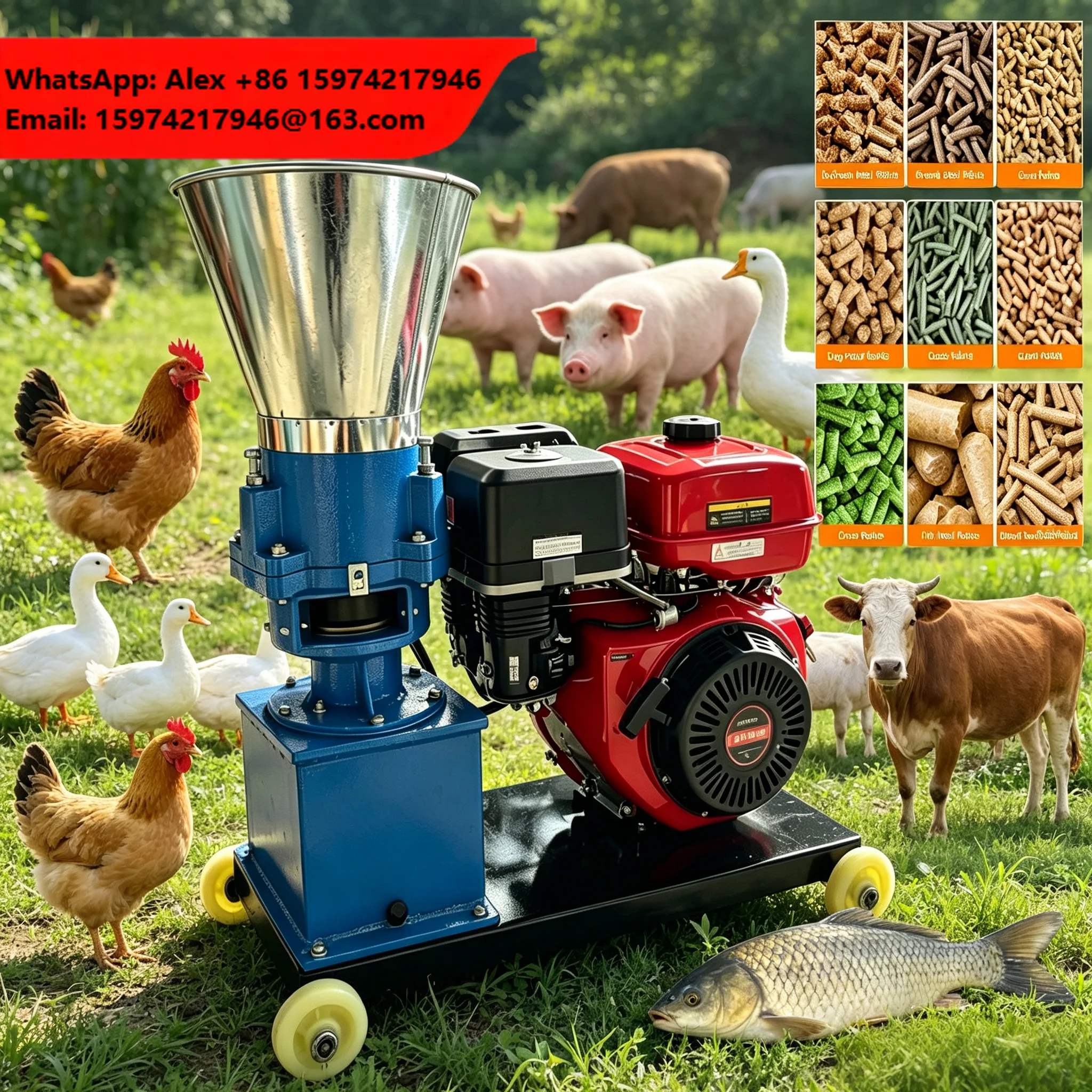 Factory Direct 100-1000kg/h Small Farm Feed Pellet Machine Electric Motor Animal Feed Granulator Easy Operation