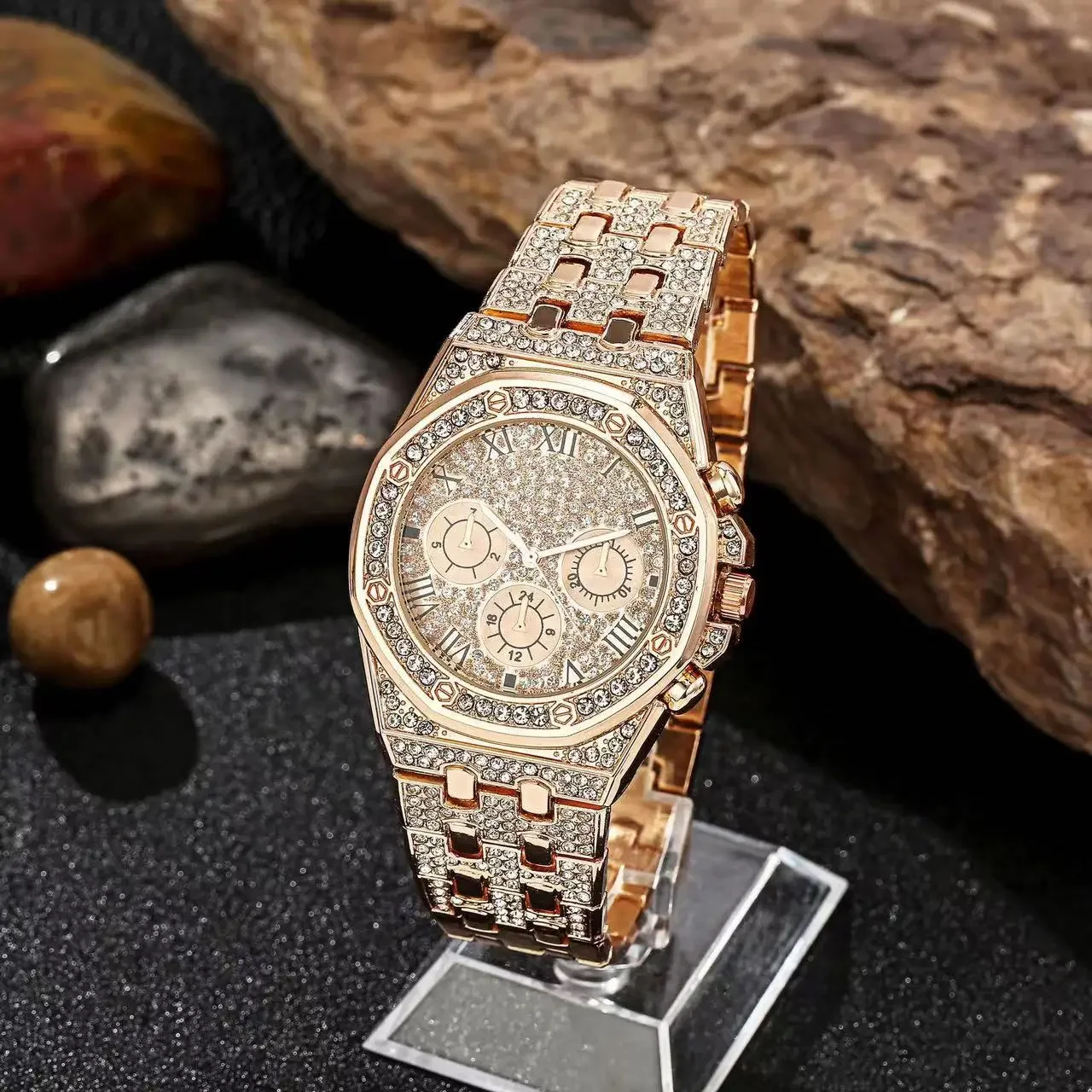 Luxury Women Diamond Watches Hip Hop Bracelet Ladies Quartz Watch Rose Gold Womens Wristwatch Shiny Crystal Reloj Mujer