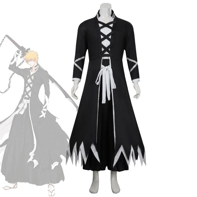 

Halloween Kurosaki Ichigo Cosplay Costume Anime Soul Society Unisex Black Kimono Set Comic Con Ichigo's Shinigami Shozoku