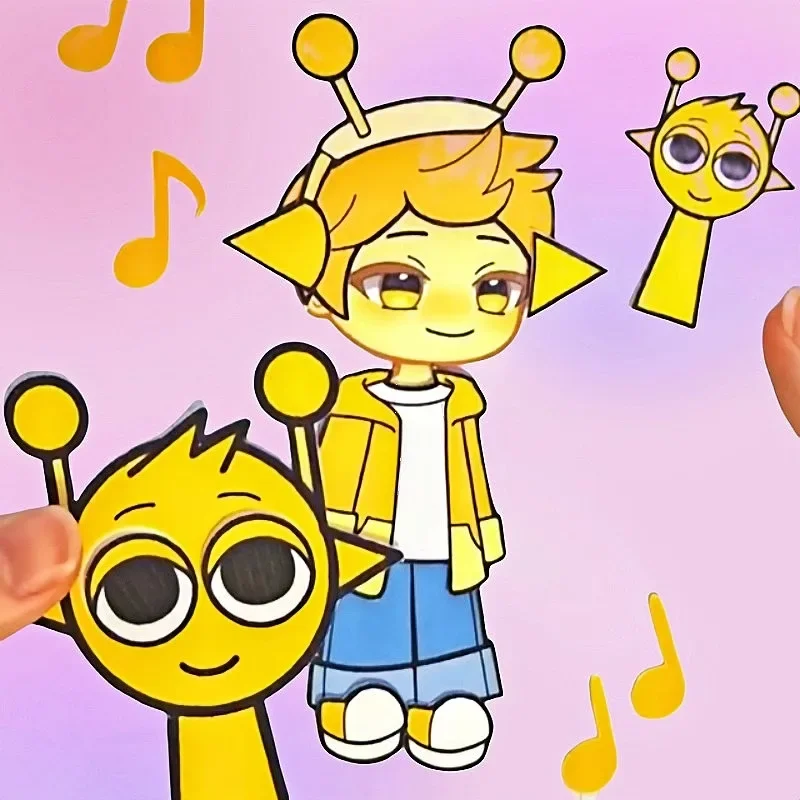 8pcs Character Dressing Sticker Girl DIY Fun Dressing Handmade Material Musical Notes Jump