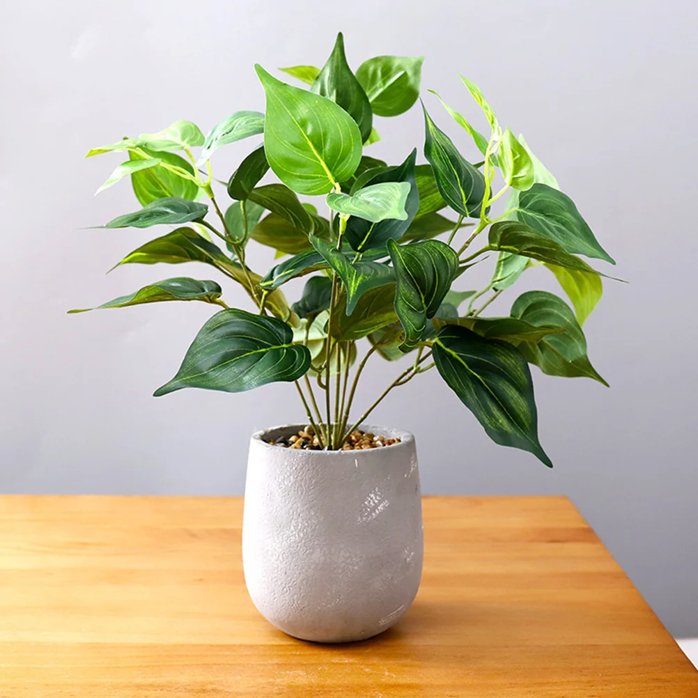 

Artificial Scindapsus Aureus Green Plants Cement Pot Realistic Silk Plants Indoor Decoration Home Office Fake Plant