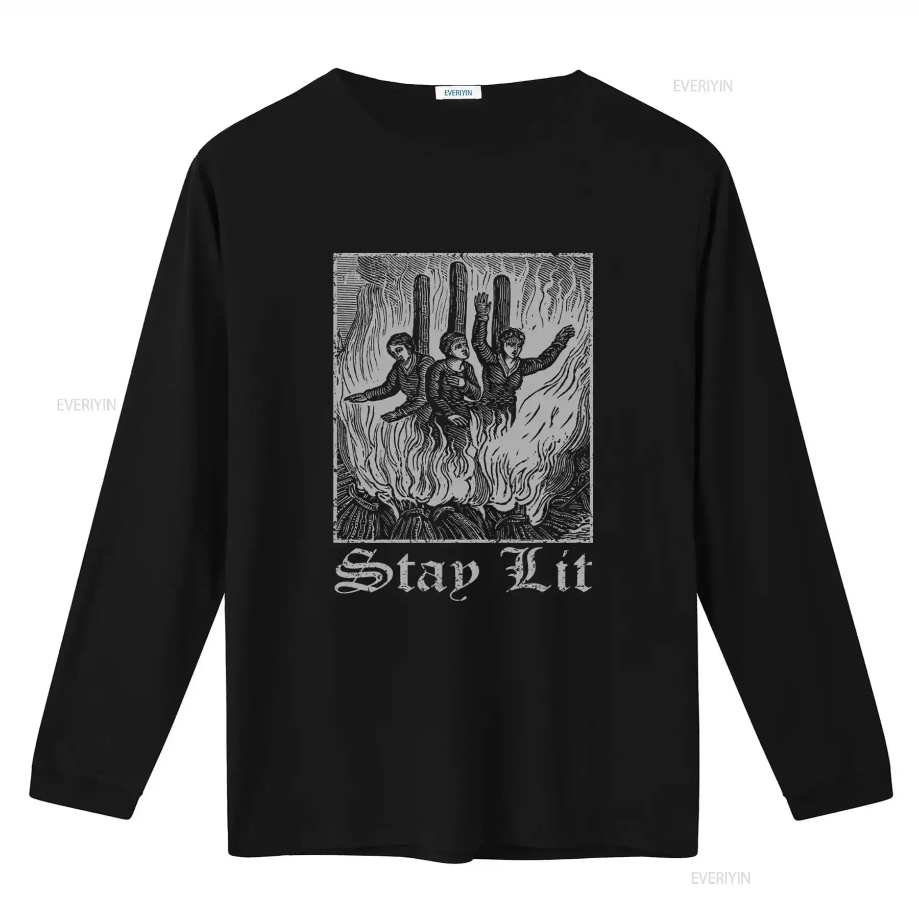 Stay Lit Inquisition Design T shirt Funny Morbid Print for Unique Style vintage Washed fashion Soft graphic Unisex Breathable