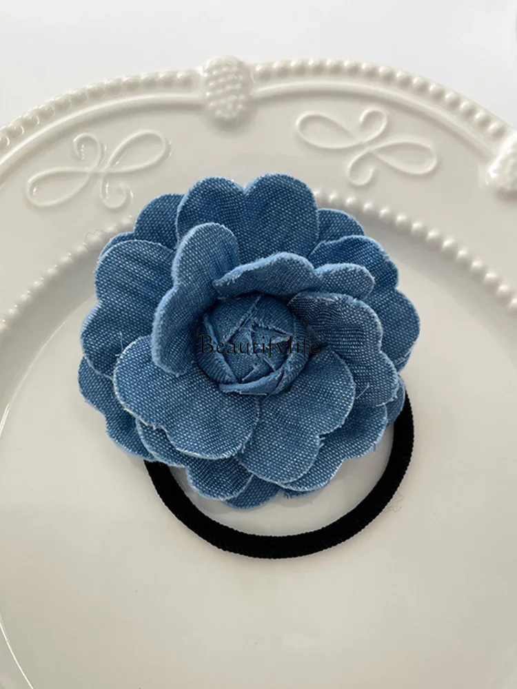 Blue Flower Hairband Korean Style High-Grade Rubber Band Ponytail Bun Headband Headdress Flower