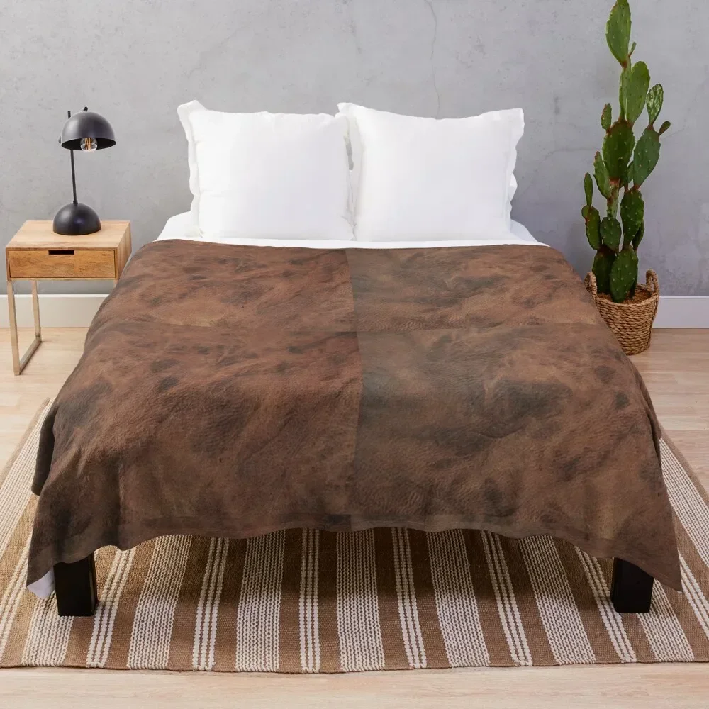 Tan Brown Old Leather | Ethical Cowhide and Skin Throw Blanket Soft Big Furry Bed covers Large Blankets