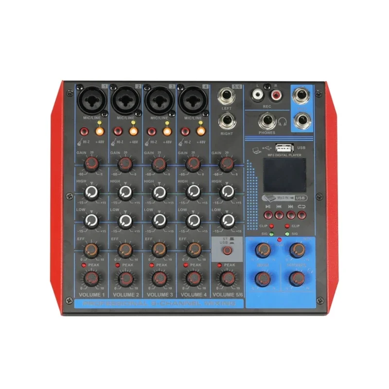 6 channel mixing console digital audio mixer +48v /BT/USB/MP3 music recording DJ live show karaoke