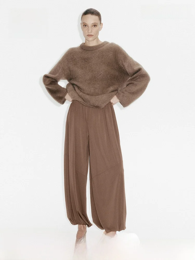 

Spring New Women's Silken Long Pants l Waist Casual Sle Polyester Fiber Lycra 6% Polyurethane Elastic Fiber 94%