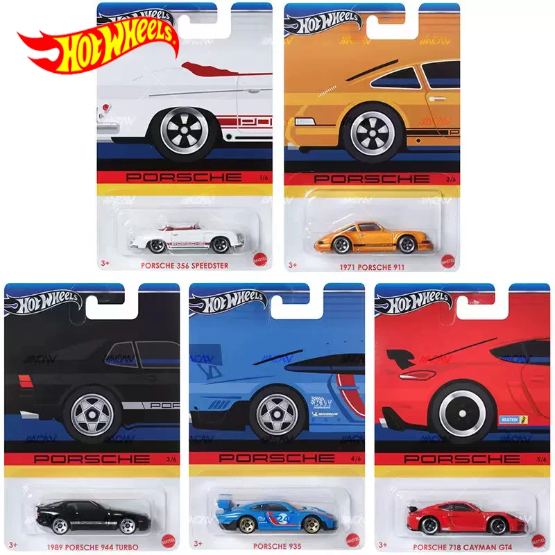 Hot Wheels-Porsche série brinquedos para menino, 1:64 Diecast, Porsche, 911, 935, 718, Cayman GT4, 944 Turbo, presente de aniversário, original