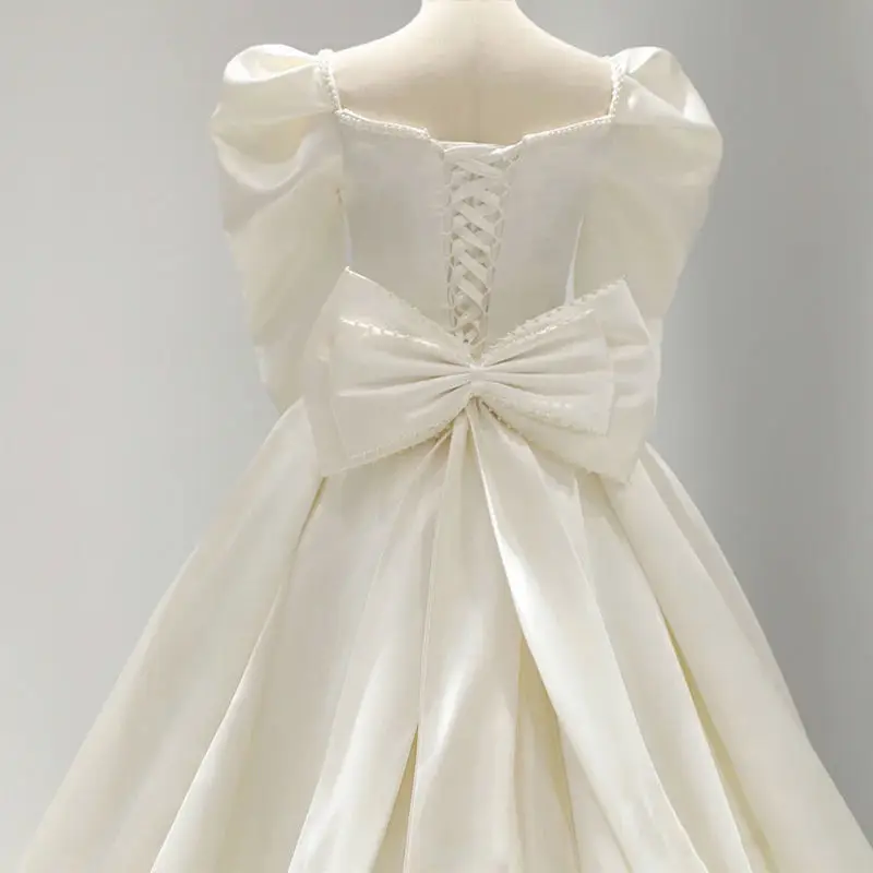 

Satin Ball Gown Wedding Dresses Main 2025 New Bride Sleeve French Heavy Craft Luxurious Court Style Exit Veil With Long Train