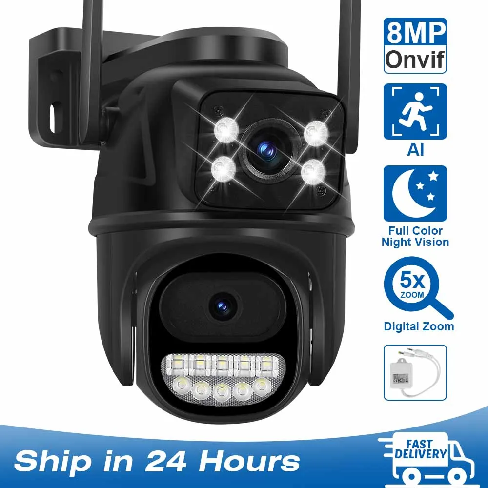8MP 4K Surveillance Camera Outdoor Wifi Camera Dual Lens Dual Screens Ai Auto Tracking Waterproof Security CCTV Video IP Camera