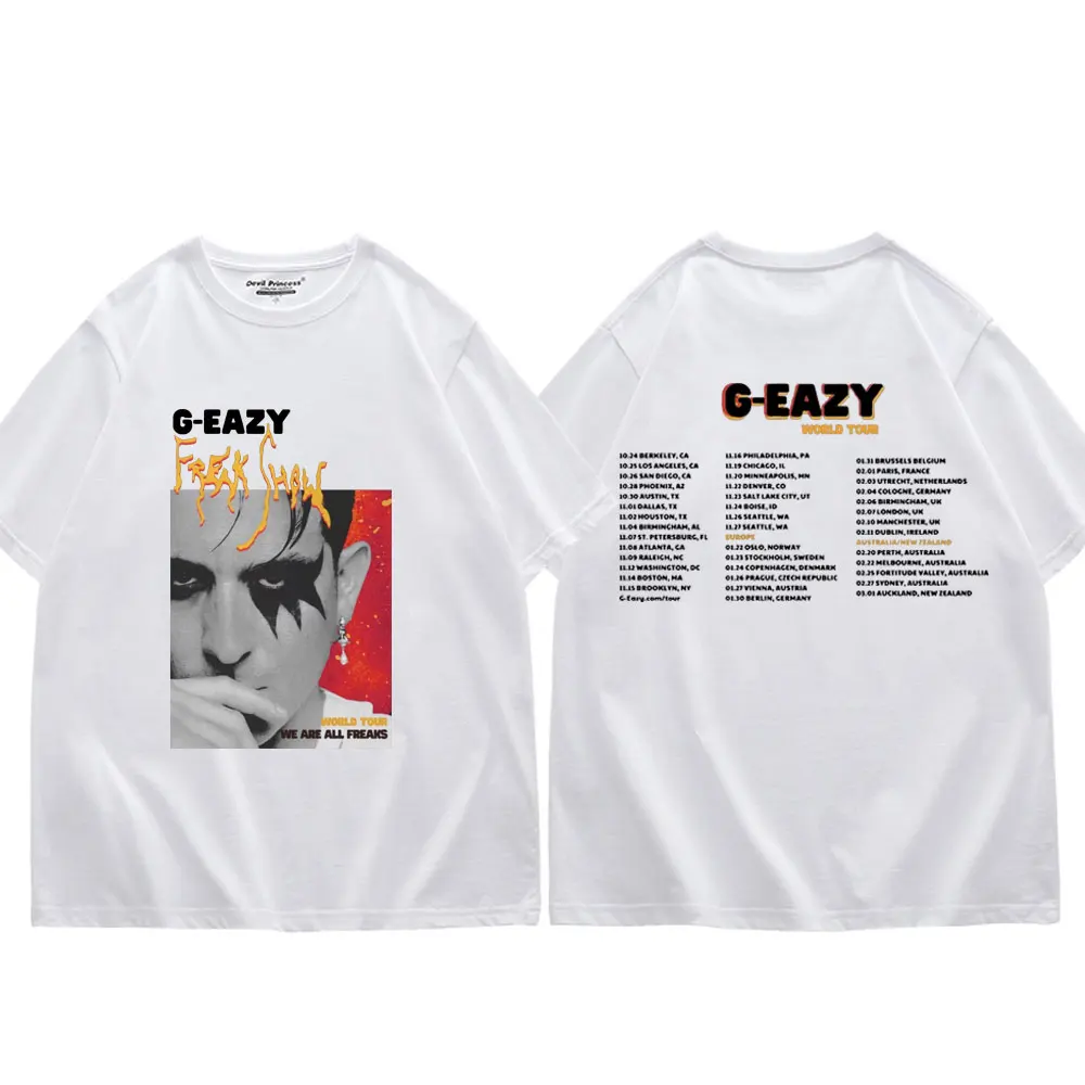 G-Eazy The Freak Show World Tour 2024 Graphic T Shirts Harajuku Hip Hop Oversized T-shirts Unisex Fashion Casual Cotton T-shirt