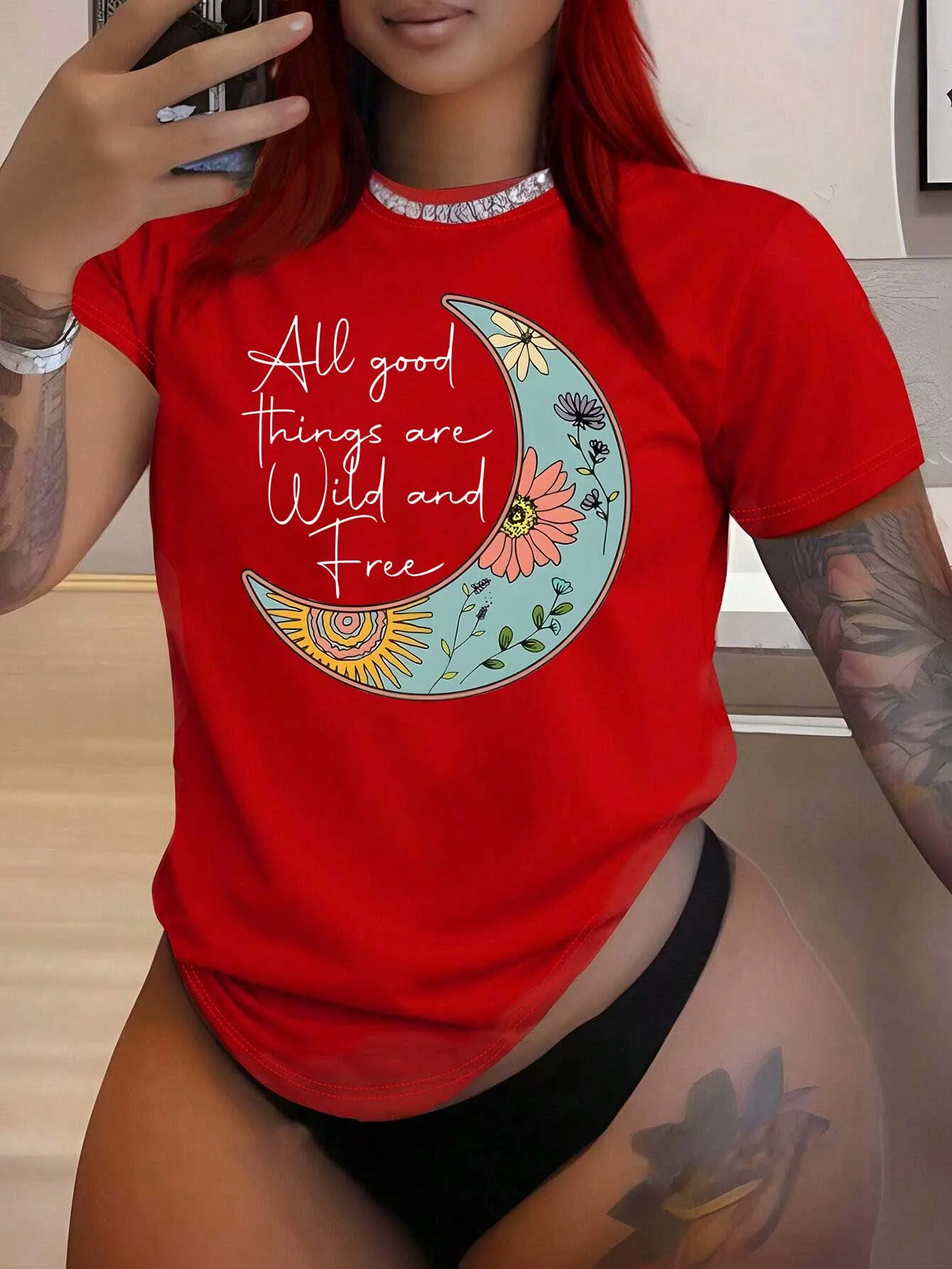 

Стильный модный топ больших размеров с цветочным принтом в форме полумесяца и луны