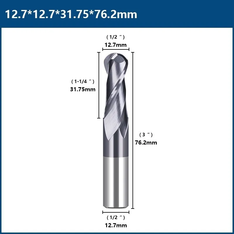 CMCP Ball Nase Hartmetall-schaftfräser 1/4 1/2 Schaft HRC 28 CNC Cutter Router Bits Doppel Flöten Spirale Fräsen Werkzeug für Holzbearbeitung