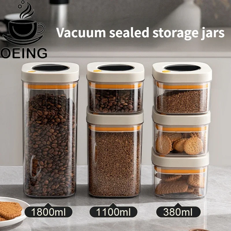 

Coffee Bean Vacuum Sealed Tank 380/1100/1800ML Stainless Steel Grain Tea Nut Keep Fresh Storage Box Kitchen Airtight Sealed Cans