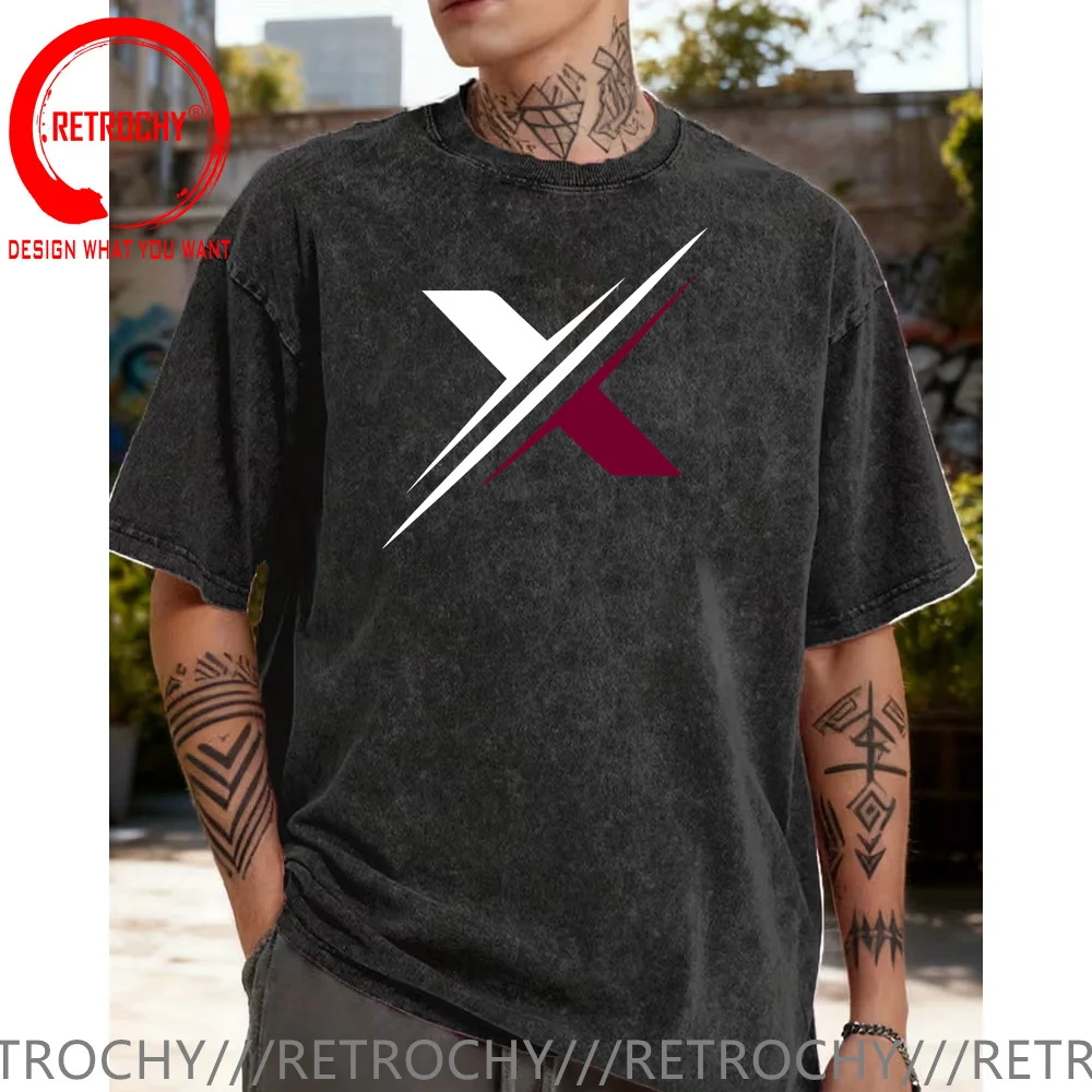

Винтажная футболка из выстиранного хлопка 2026: летняя мужская футболка свободного кроя с круглым вырезом, коротким рукавом, геометрическим принтом в стиле X, повседневный топ