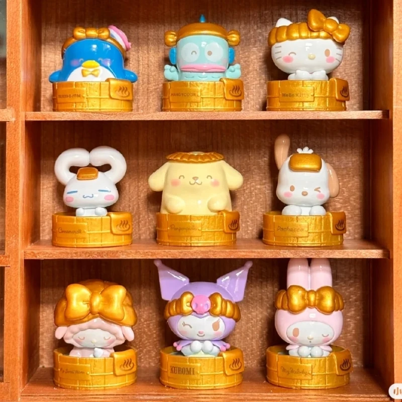 Sanrio Family Blind Box Cinnamoroll Kuromi Hello Kitty Pochacco Pompom Purin Gudetama Hot Spring Series Anime Figurine Toy Dolls