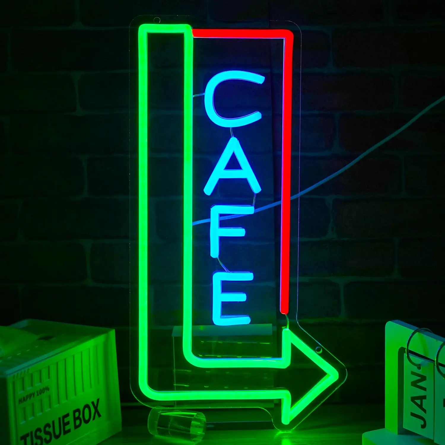 Cafe LED Neon Sign for Wall Decor Coffee Shop Light Dimmable 5/12V USB Green Arrow for Restaurant Bistro Man Cave Coffee Bar