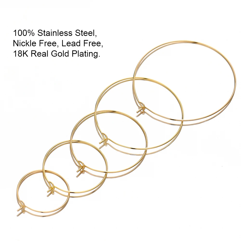 20pcs Stainless Steel 20mm 30mm Gold color Big Circle Wire Hoop Loop Earrings DIY Dangle Drop Earring Jewelry Making Accessories